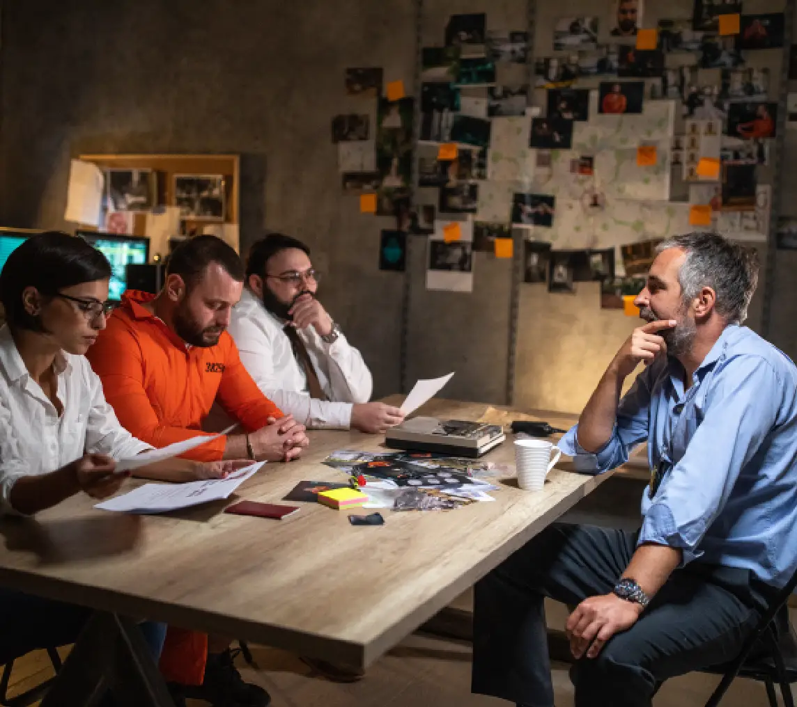 People discussing around a table in office.